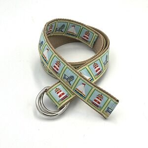 Douglas Paquette Canvas Nautical Belt Size Medium D-Ring Preppy Ribbon Made USA
